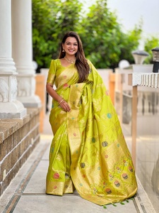 Sari Tradicional de Seda Verde Lima con Blusa para Mujer, Estilo India-Pakistán, para Bodas y Ocasiones Especiales - Product Image 4