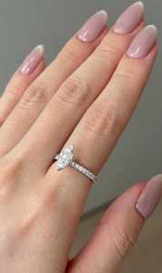 Custom Marquise Lab Grown Diamond Engagement <b>Ring</b> 14K 18K Solid <b>Gold</b> Half Bezel <b>Set</b> Solitaire Round Pave Anniversary Jewelry - Product Image 5