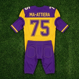 Custom Men's Purple Gold American Football Uniform <b>Padded</b> Jersey <b>Pants</b> Set Sports Team Apparel - Product Image 5