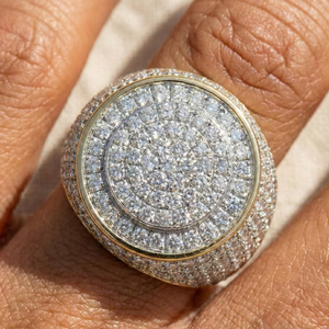 Moissanite Iced Out Signet <b>Ring</b> Luxury Silver Gold Round Statement <b>Ring</b> <b>Mens</b> Hip Hop Jewelry Sparkling Pave Fashion Gift <b>For</b> Him - Product Image 3