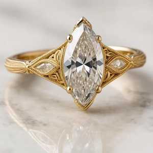 Anillo de halo Art Déco con diamante marquesa de 2 quilates cultivado en laboratorio, estilo vintage, plata 925, para regalo nupcial, para fiestas de aniversario, amuleto. - Product Image 3