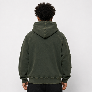 <b>Men</b> Heavyweight Distressed <b>Hoodie</b> Features <b>Thick</b> Fabric Relaxed Shape And Worn Effect Design For Cooler Weather Street Fashion - Product Image 4