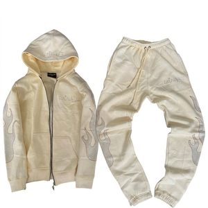 Custom Embroidery Breathable <b>Knitted</b> Winter Men's Fleece Zip-Up Hoodie Sweatpants Streetwear <b>Set</b> - Product Image 4