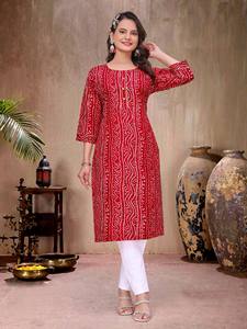Ensemble ethnique haut de gamme en rayonne pour couple avec imprimé Bandhani, Kurta pour homme et Kurti pour femme - Product Image 2