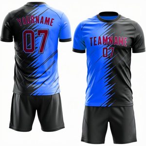 Ensemble d'uniformes de football unisexe bleu et blanc personnalisés pour adultes, maillot d'équipe en polyester respirant, impression numérique sérigraphiée, nom personnalisé - Product Image 2