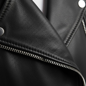 Veste moto en cuir véritable pour femme, col montant, fermeture éclair, manches longues, style automne, couleur unie, coupe classique - Product Image 5