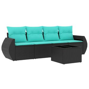 Set di divani da giardino in polyrattan nero da 5 pezzi con cuscini, eleganti mobili da esterno - Product Image 2