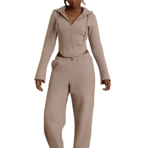 Sudadera con capucha de algodón con hombros caídos y cremallera completa para mujer, sudadera de entrenamiento activo de lana suave y cómoda OEM, Sudadera con capucha para mujer - Product Image 1