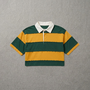 Women's Striped Cropped Polo women's shirt Short Sleeve Boxy Fit Stripe Oversized Streetwear Rugby Polo Vintage Inspired Fashion - Product Image 3