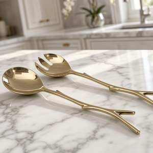Gold Plated Style Salad Server Set Elegant Metal <b>Serving</b> <b>Spoon</b> and Fork for Luxury Home Dining Wedding Gifts and Party Tableware - Product Image 6