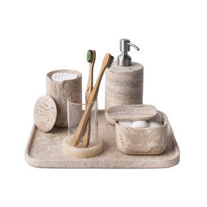 Sang trọng đắt tiền tự nhiên travertine đá cẩm thạch Đá xà phòng lỏng Dispenser và phòng tắm thiết lập với khay cho trang trí thanh lịch Nhu cầu cao - Product Image 1
