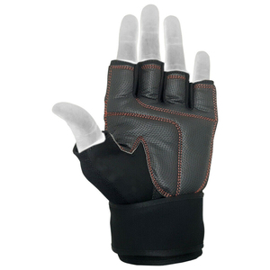Half <b>Finger</b> Fitness Gloves Black PU Leather Neoprene Non Slip Breathable Adjustable Wrist <b>Strap</b> Gym Training Men - Product Image 2
