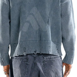 2026 Soft Knit Men Distressed <b>Pullover</b> <b>Sweater</b> 100% Cotton Breathable Winter New Design - Product Image 6