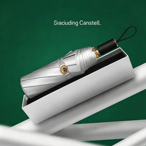 Modern Double Layers <b>Windproof</b> Travel <b>Umbrella</b> Compact Three-Folding Auto-Folding Withstands 12M/S Winds Sliver Coating 98Cm - Product Image 2