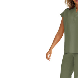 Conjunto de Uniforme Médico Unisex Verde con Blusa de Manga Corta y Cuello en V, Pantalones, Uniforme de Enfermera de Hospital, Tejido de Poliéster/Rayón, Detección de Agujas - Product Image 3
