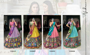 Nuevo hermoso diseño Kalamkari impreso con papel de aluminio estilo Gujarati suave Tussar seda Lahenga Choli Para Boda y fiesta especial - Product Image 6