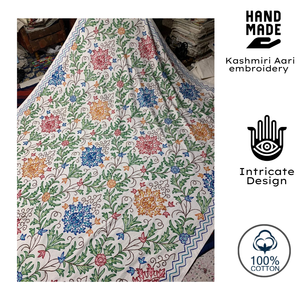 Cubrecama de Algodón Puro Bordado a Mano con Diseño Floral Aari de Cachemira, Diseño Tradicional, Lavable, para Todas las Estaciones, Ecológico y Suave - Product Image 2