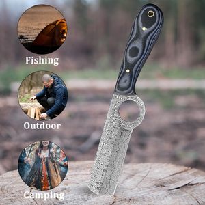 มีดคาวบอยเหล็กดามัสกัสตีขึ้นรูปด้วยมือ ด้ามไมคาร์ต้า ใบมีดแบบฟูลแทงค์ พร้อมปลอกหนังแพนเค้ก รับผลิตตามสั่ง (OEM) - Product Image 5