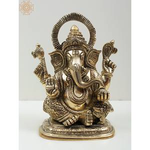 รูปปั้นพระพิฆเนศทองเหลืองขนาด6นิ้วทำด้วยมือรูปปั้นพระพิฆเนศขนาดเล็กทำด้วยมือในอินเดีย - Product Image 2