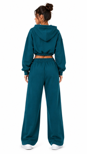 Survêtement Premium pour Femme avec Sweat à Capuche Court à Taille Élastique et Pantalon Ample à Jambes Larges, Manches Longues, Épaules Tombantes, Tissu Épais, DTF - Product Image 2