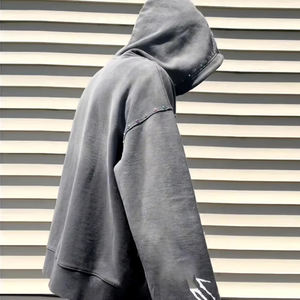 เสื้อฮู้ดซิปสีเทาแบบยูนิเซ็กซ์ขายส่ง ล้างสีแบบแอซิดวอช ประดับด้วยคริสตัล สไตล์สตรีทแวร์สั่งทำได้ คุณภาพพรีเมียม - Product Image 3