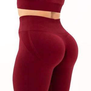 Leggings de yoga taille haute pleine longueur, couleur unie, sans couture, en Spandex et Nylon, taille élastique, style simple - Product Image 3