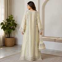 Salwar indien de luxe pour femme, en Georgette ivoire, longueur cheville, coupe classique, style pakistanais, avec broderie riche et perles, design ethnique