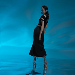 Diseño de trompeta, cintura mínima, detalle de logotipo, marca de Vietnam, falda recortada de sirena, ropa de silueta de sirena mezclada de algodón para mujer - Product Image 2