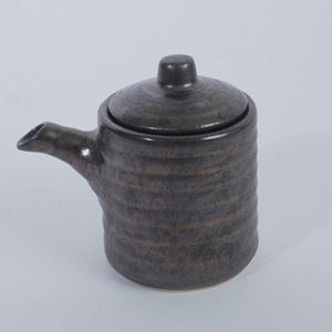 Pot à sauce soja en céramique taupe avec glaçure réactive, 200 ml, avec couvercle, design zen asiatique, pour restaurant, hôtel, service de sauces - Product Image 2