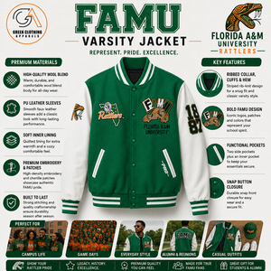 High-Quality Wholesale Glossy Satin FAMU Bomber <b>Jacket</b> Custom Snap Front Striped Rib Varsity Outerwear - Product Image 5