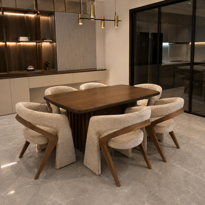 Ensemble de table à manger en bois massif moderne avec fauteuils rembourrés, meubles de salle à manger de luxe pour restaurant, café, hôtel, usage domestique - Product Image 1