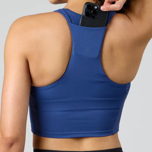 Top Deportivo Corto con Bolsillo y Espalda Cruzada para Yoga, Estilo Racerback, Liso, Largo, para Mujer, Fabricantes OEM/ODM - Product Image 5