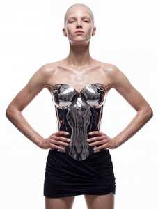 Silver Plated Stainless Steel Armor Corset With Winged Shoulder Detail Fashion Art Wear - Product Image 3
