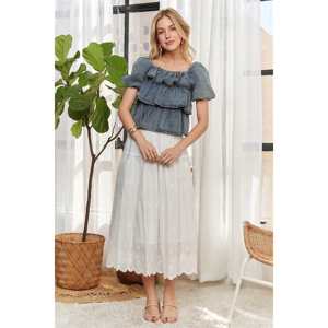 Blusa de Mezclilla Lavada con Volantes en Capas para Mujer ADORA, Tops Cómodos con Diseño Elegante, Talla S, 504g - Product Image 4