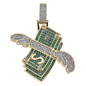 Mens Rhinestone Dollar Pendant Hip Hop <b>Chain</b> <b>Iced</b> <b>Out</b> Money Sign Symbol CZ Charm Gold Silver Bling Cuban Link Moissanite Jewelry - Product Image 1