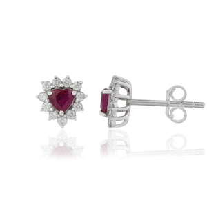 Hot Selling Best Price Fine Heart Shape Ruby & Diamond Minimal Cluster <b>Stud</b> <b>Earrings</b> Girls 14K Solid White Gold Simple Jewelry - Product Image 3
