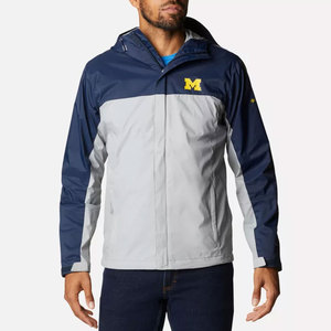 Chaqueta Impermeable con Capucha para Hombre, Diseño Color Block, Abrigo Casual de Invierno con Cierre de Cremallera y Logotipo de Michigan Bordado en la Parte Delantera - Product Image 1