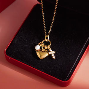 dainty jewelry 18K Gold Plated Stainless Steel Pearl Heart <b>Cross</b> Charm Necklace - Product Image 1