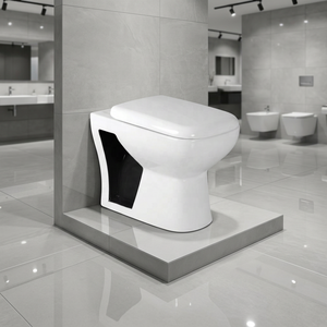 Cuvette de toilettes de luxe rétro imprimée bicolore en céramique EWC, WC européen bleu carré avec siège design - Product Image 2