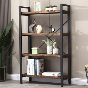 Étagère industrielle à 5 niveaux en bois d'acacia massif de luxe avec cadre en métal noir, étagère de rangement et de présentation pour la maison et le bureau - Product Image 4