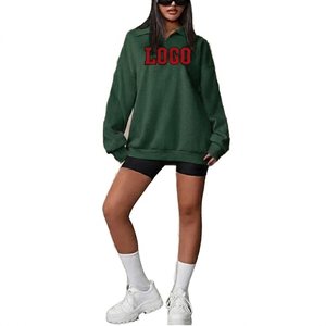 Women Oversized <b>Light</b> Blue Pullover Sweatshirt With Red Logo Front Drop-Shoulder Long Sleeve Knitted Cotton Autumn Style - Product Image 6