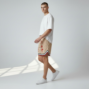 Shorts de sport en mesh pour hommes, style basketball tendance, tissu léger, logo personnalisé, faible MOQ, vente en gros, shorts en mesh à découpes latérales pour hommes - Product Image 2