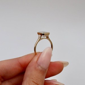 Bold <b>Emerald</b> cut Lab Grown Diamond <b>Ring</b> 3 Carat in bezel Setting with Sleak Polished Band 14k Yellow Gold Statement Design - Product Image 4