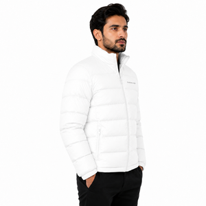 Veste d'hiver décontractée pour homme, col montant avec logo sur le devant, fermeture éclair, coupe-vent, rembourrage en polyester, coupe régulière, noire - Product Image 4