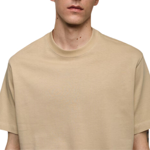T-shirt à manches courtes col rond pour homme, couleur unie, jersey décontracté, coupe classique, 100% coton, beige - Product Image 5