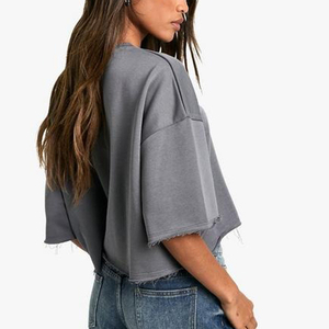 Camiseta Corta de Algodón 100% con Diseño Personalizado, Top Corto Liso para Mujer, Top Corto Transpirable con Hombros Caídos para Verano - Product Image 5