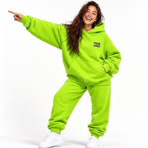 Ensemble de survêtement vert citron pour femme, coupe ample, manches longues, couleur unie, sweat-shirt décontracté et pantalon avec poches latérales, idéal pour l'automne - Product Image 1