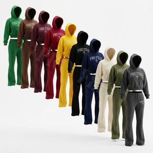 ชุดเสื้อสเวตเชิ้ตพรีเมียมคุณภาพสูงแบบสั่งทำพิเศษ พร้อมฮู้ดและกางเกงลายทาง ชุดกีฬาผ้าฝ้ายสวมใส่สบาย - Product Image 1