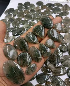 Natural Green Rutilated Quartz Cabochon Loose Gemstone Cushion Cut Oval Pear Hair Inclusion Jewelry Making Wholesale Bulk Supply - Product Image 2
