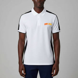 TERZO SPORTS High Quality <b>Men's</b> <b>White</b> <b>Short</b> <b>Sleeve</b> for <b>Shirt</b> Black Contrast Trim Regular Fit Casual Front Logo Screen Printing - Product Image 4